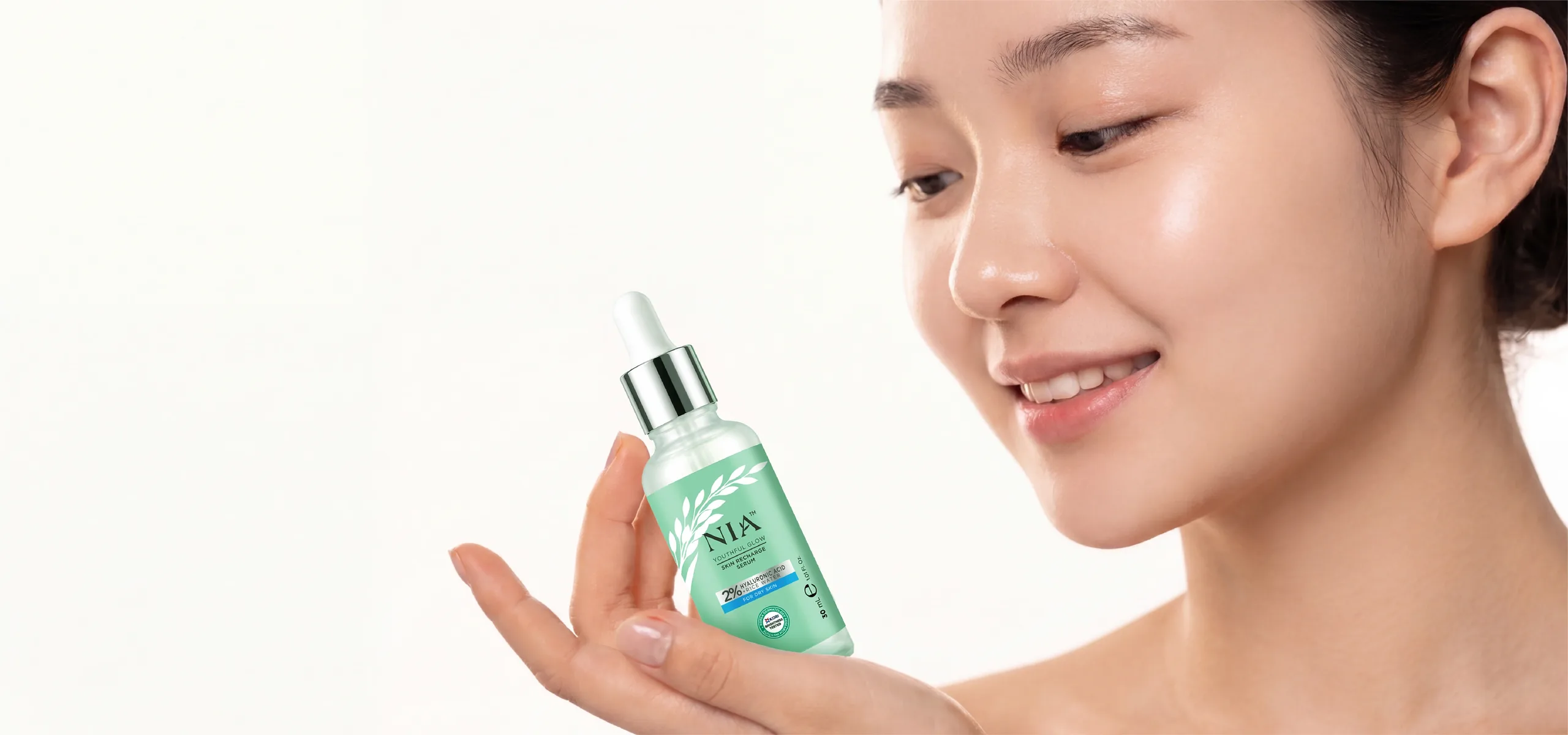 NIA Youthful Glow Skin Recharge Serum bottle showcase