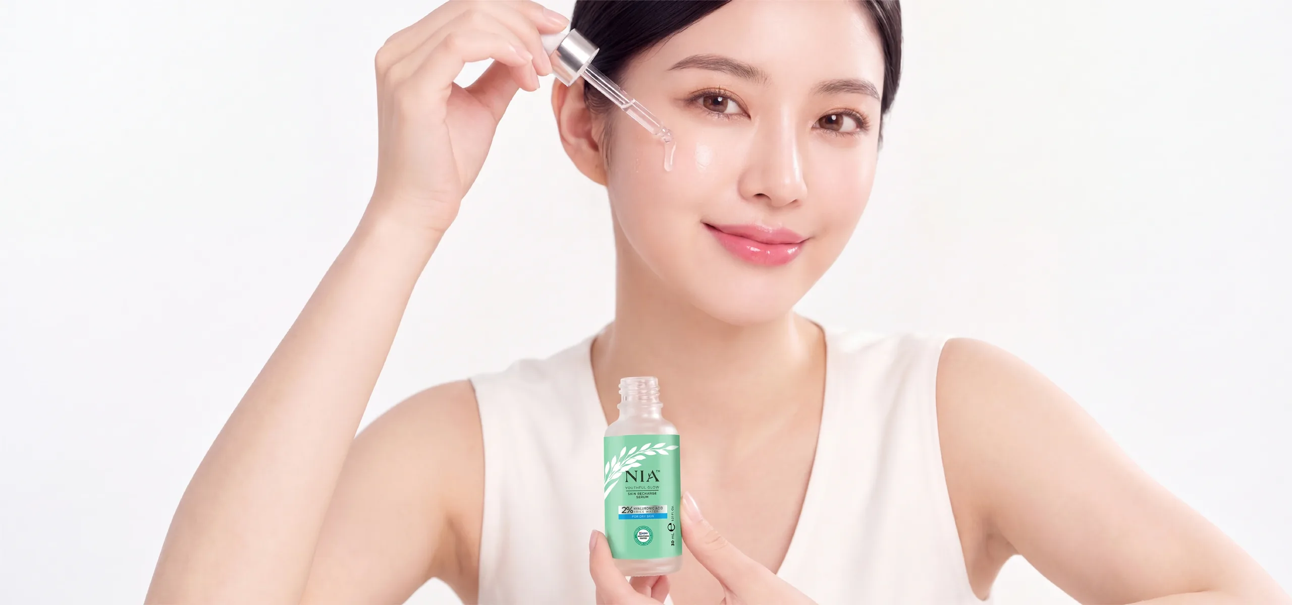 NIA Skin Recharge Serum dropper application ritual