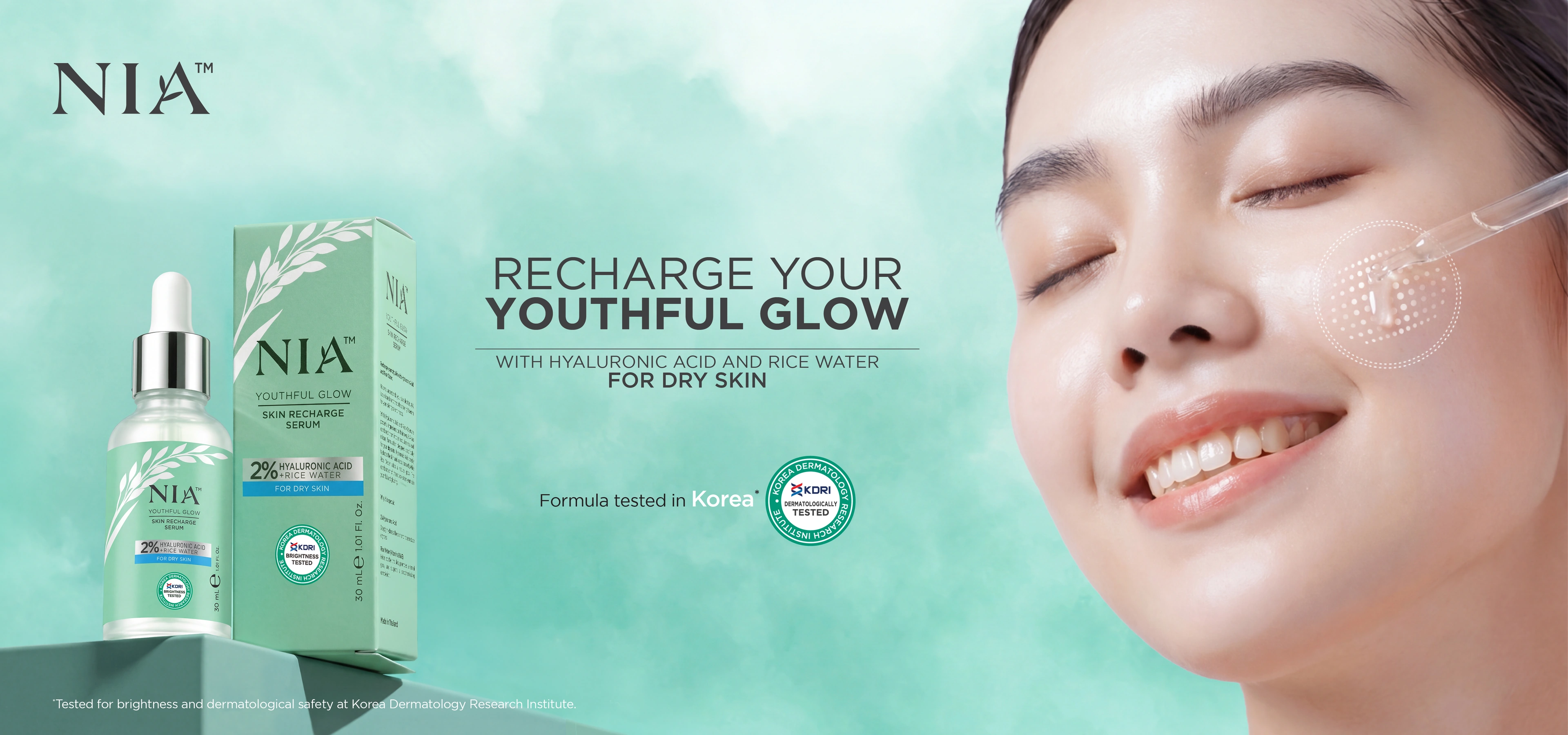 NIA Hyaluronic Acid Youthful Glow Facial Treatment Serum for Dry Skin